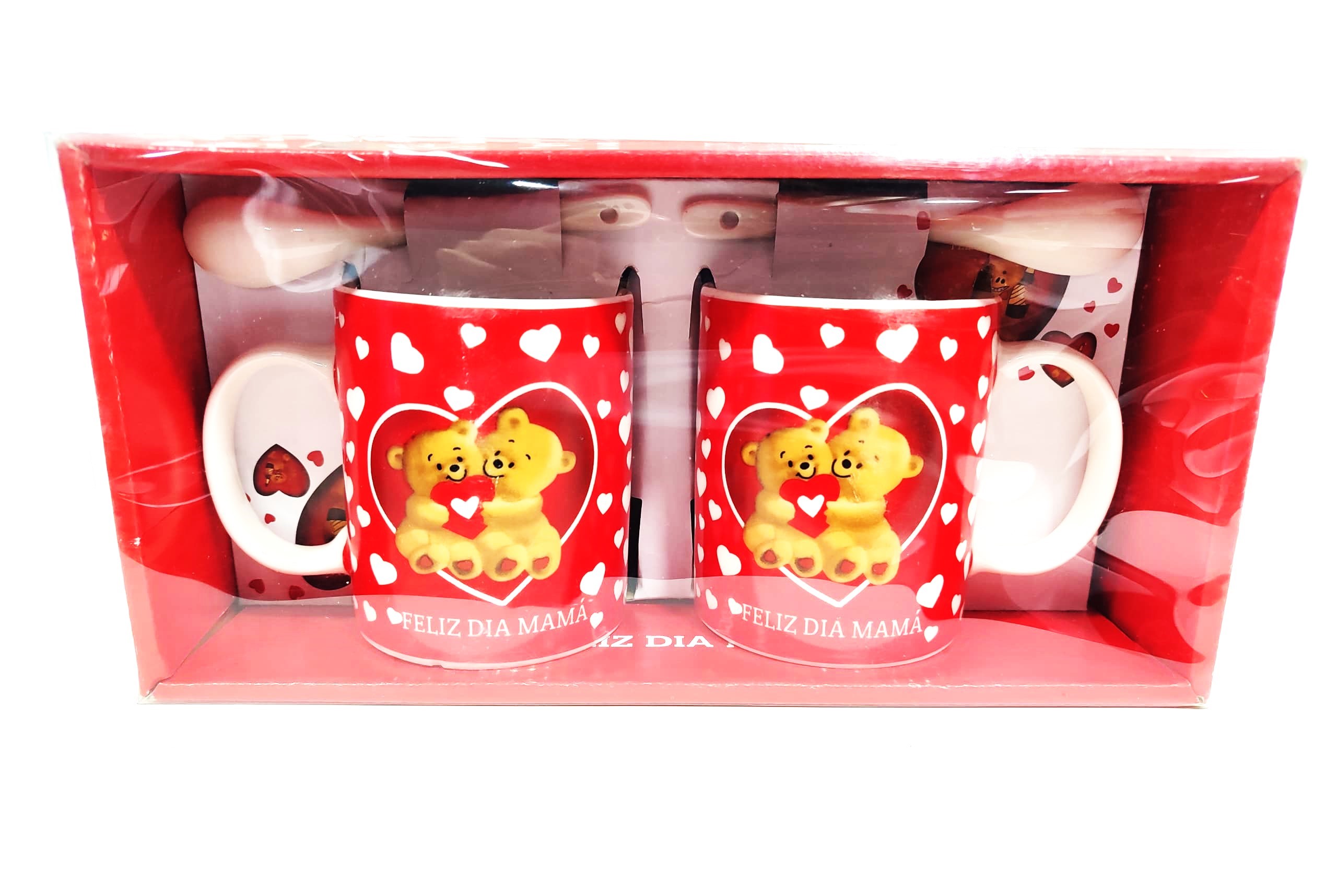 SET DE TAZAS PARA CAFE CON CUCHARILLA ROJA CON OSOS Y CORAZONES/ JY-2 - Beauty&Fashion Center