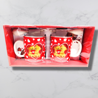 SET DE TAZAS PARA CAFE CON CUCHARILLA ROJA CON OSOS Y CORAZONES/ JY-2 - Beauty&Fashion Center